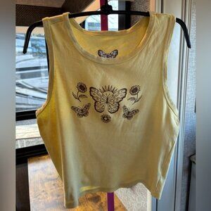 Homegirl Stylish Yellow crop Tank Top with Butterfly Print cottage size Large
